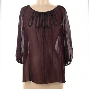 Leon Max Silk Limited Edition Semi Sheer Beaded Blouse Size M Medium
